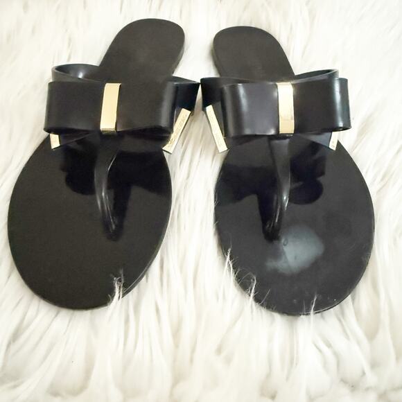 MICHAEL KORS | Kayden Black Gold Jelly Plastic Sandals Thongs Flip Flops | 6 - Picture 2 of 6